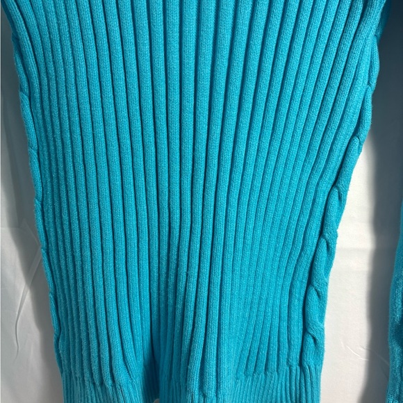 Y2K Wool Blend Cable Knit Turquoise Turtleneck with Silver Zipper Size M - Picture 14 of 16